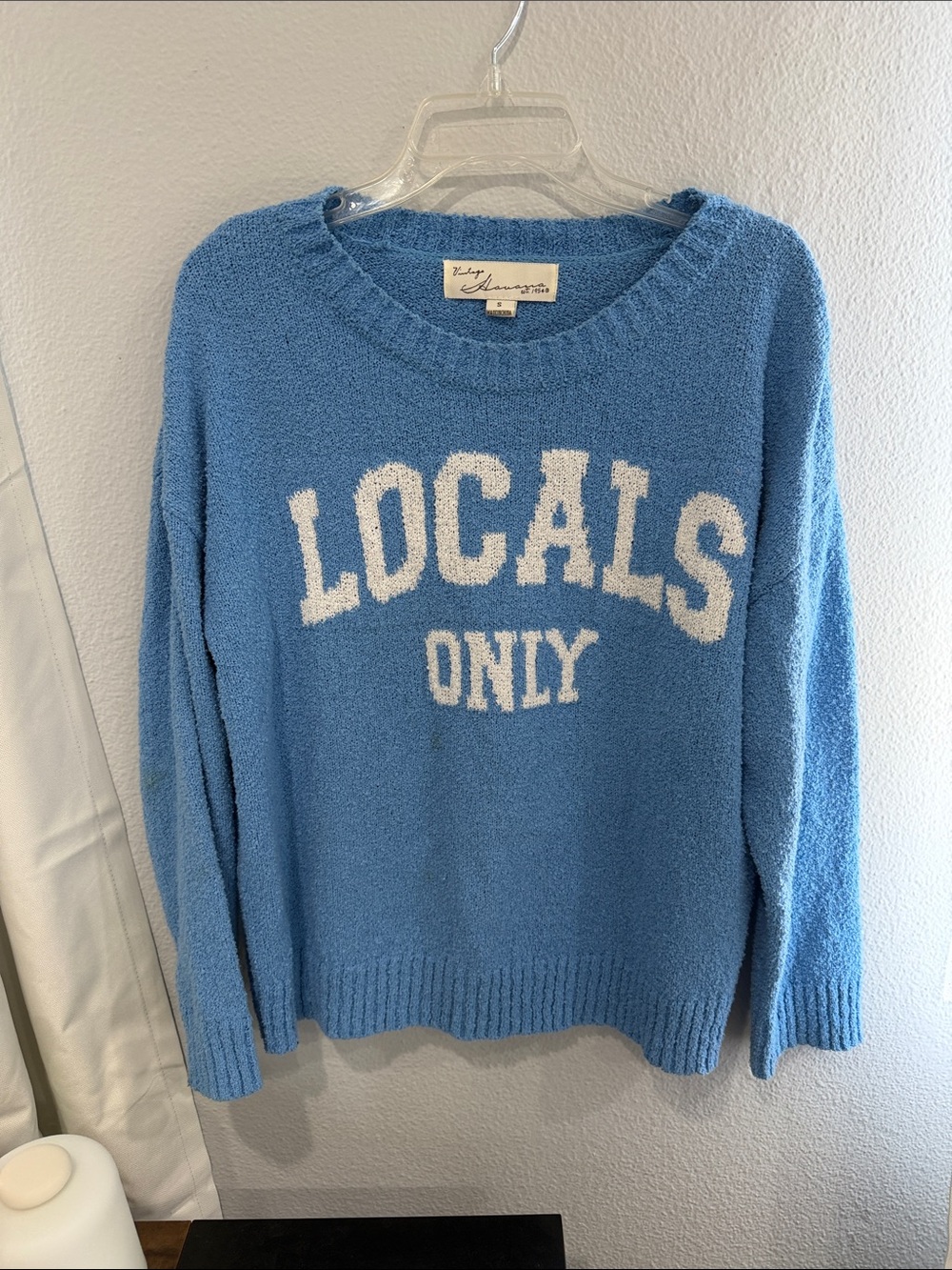 Vintage Havana Light Blue Crewneck Sweater with White "LOCALS ONLY"
